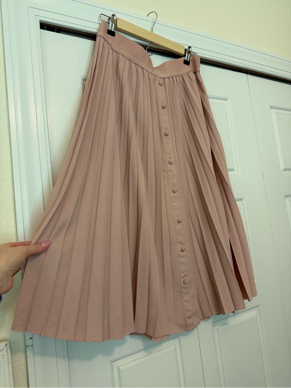 Daniel Rainn Pleated Button-Front Skirt in Dusty Mauve